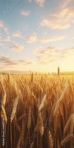 A beautiful sunset over a field of wheat. Perfect for depicting the beauty of nature and agriculture