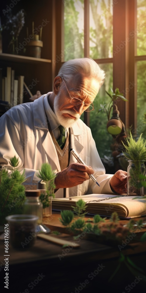 A man wearing a lab coat is seen writing on a piece of paper. This image can be used to depict scientific research, experimentation, or documentation in various fields. A man wearing a lab coat is seen writing on a piece of paper. This image can be used to depict scientific research, experimentation, or documentation in various fields.