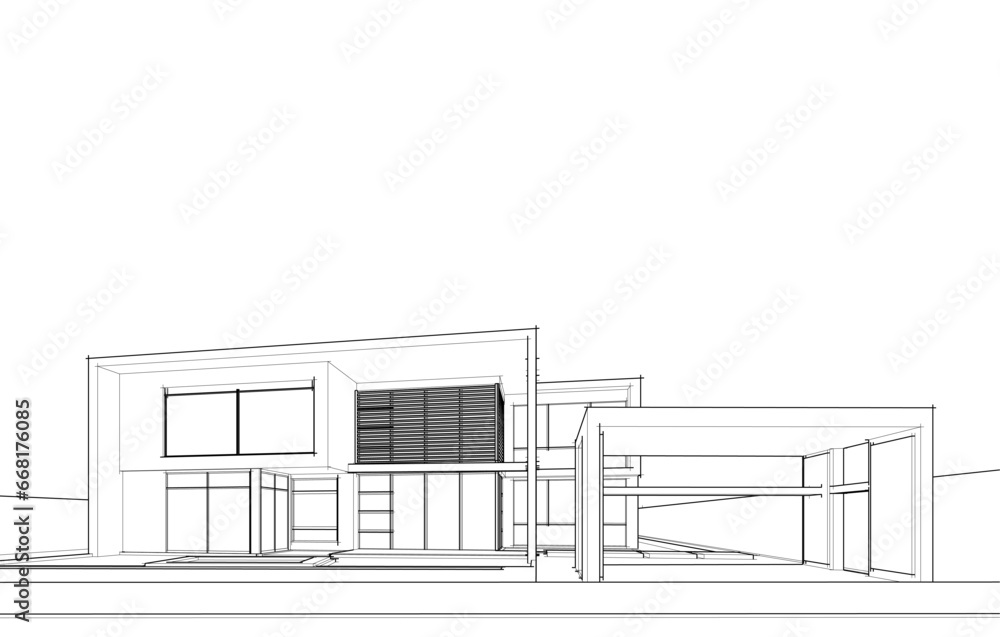House architecture vector 3d drawing House architecture vector 3d drawing