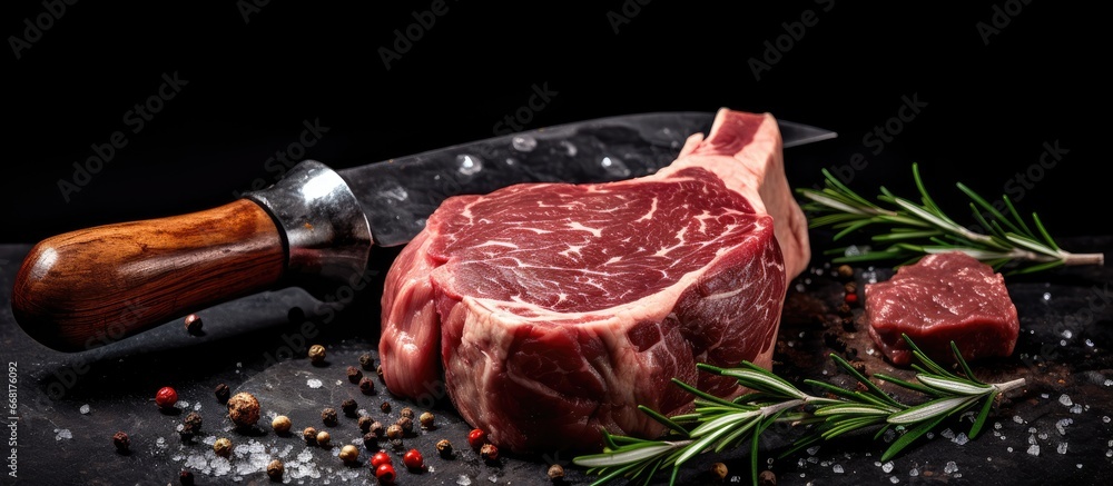 Beef steak seasoned with rosemary and tenderized