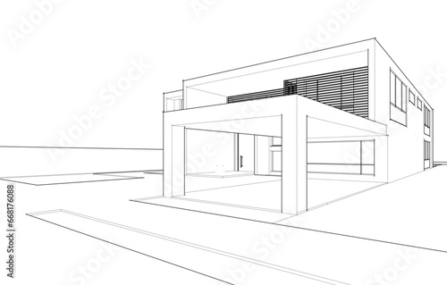 House architecture vector 3d drawing 