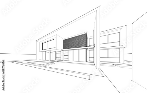 House architecture vector 3d drawing 