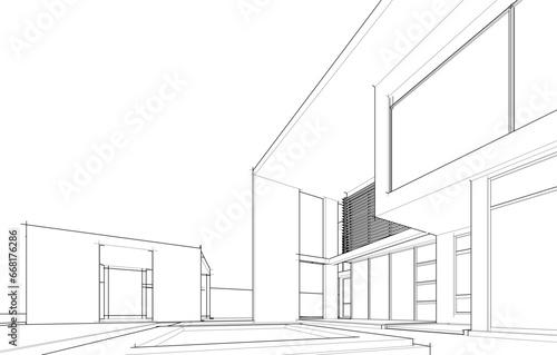 House architecture vector 3d drawing 