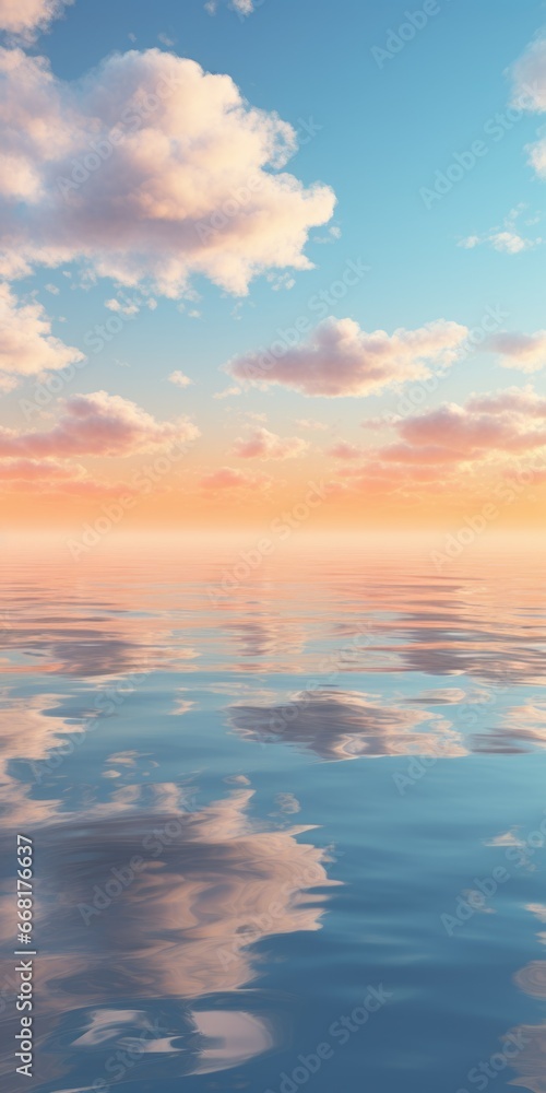 A tranquil scene featuring a large body of water reflecting the clouds in the sky. Perfect for adding a sense of calm and serenity to any project.