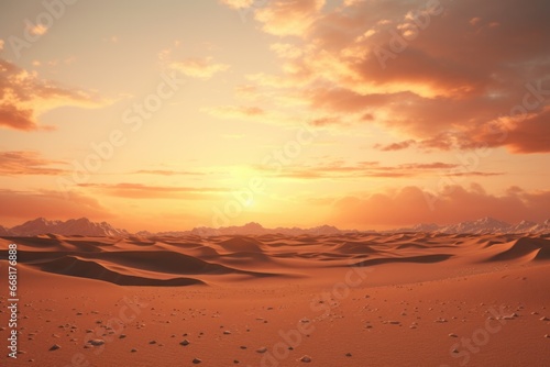 A stunning image of the sun setting over a vast desert landscape. Perfect for travel blogs, nature websites, and desert-themed projects.