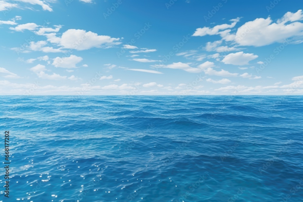 Fototapeta premium A serene and peaceful image of a large body of water with beautiful clouds in the sky. Perfect for use in travel brochures, website banners, or as a calming background for presentations.