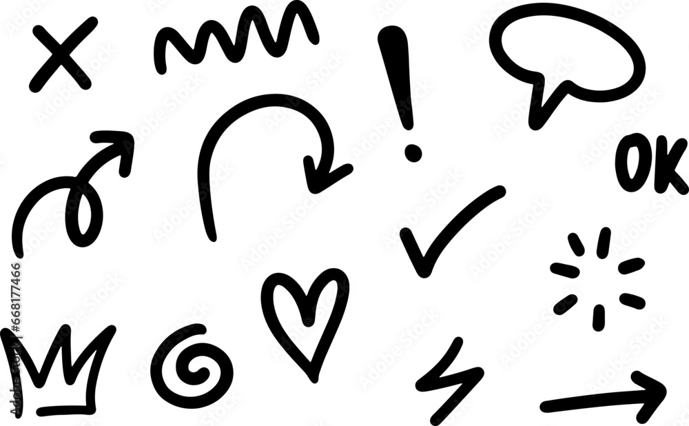 Doodle hand drawn. Simple sketch drawing. Vector element set. Doodle hand drawn. Simple sketch drawing. Vector element set.
