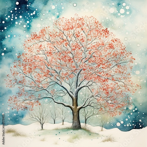 winter landscape with tree and snowflakes © Man888