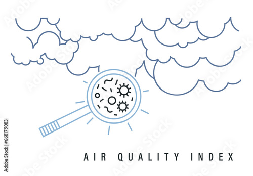 Air Quality Index poster, outline banner. AQI horizontal print.