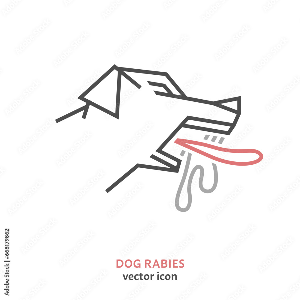 Rabies in dogs sign. Zoonotic disease linear pictogram. Rabies in dogs sign. Zoonotic disease linear pictogram.