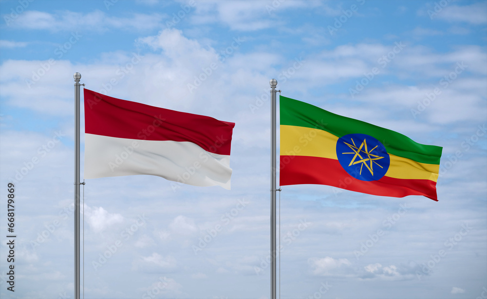 Ethiopia and Indonesia and Bali flags, country relationship concept Ethiopia and Indonesia and Bali flags, country relationship concept