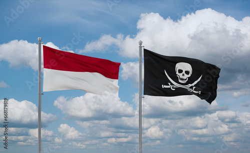 Obraz na plátně Pirate and Indonesia and Bali flags, country relationship concept