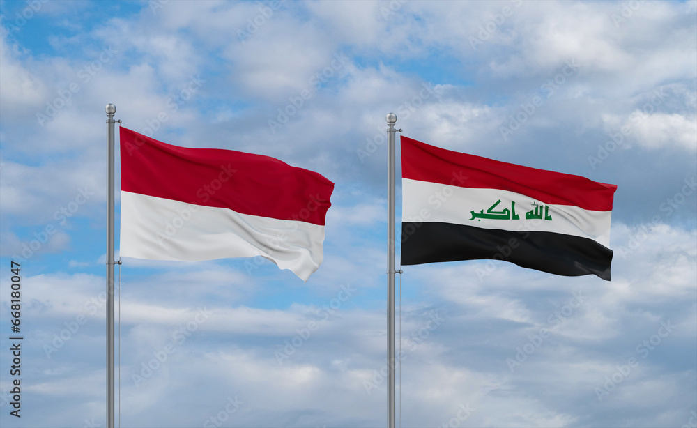 Iraq and Indonesia and Bali flags, country relationship concept Iraq and Indonesia and Bali flags, country relationship concept