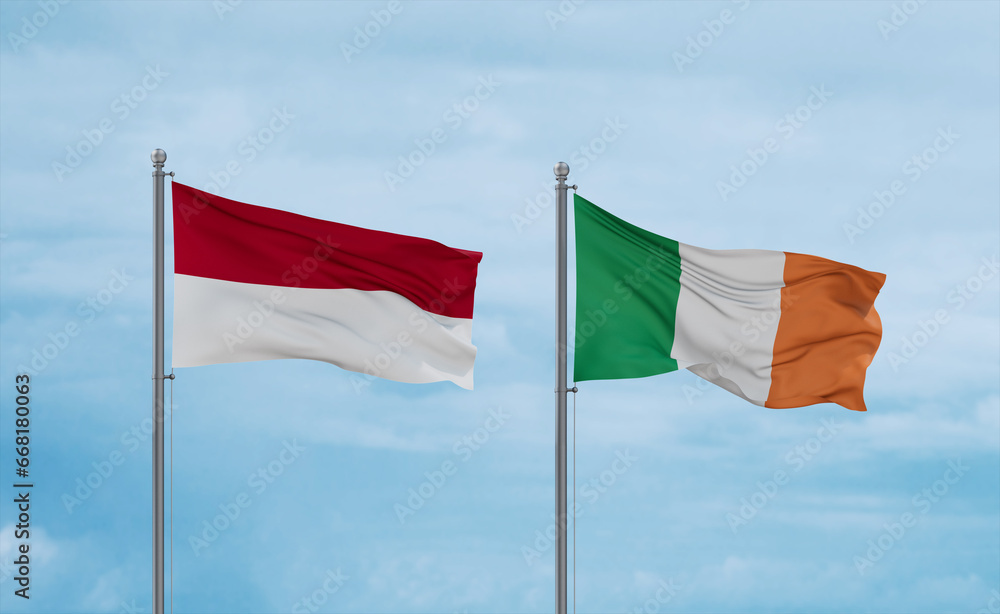 Ireland and Indonesia and Bali flags, country relationship concept Ireland and Indonesia and Bali flags, country relationship concept