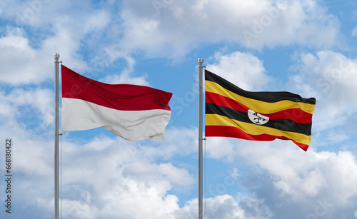 Uganda and Indonesia and Bali flags  country relationship concept