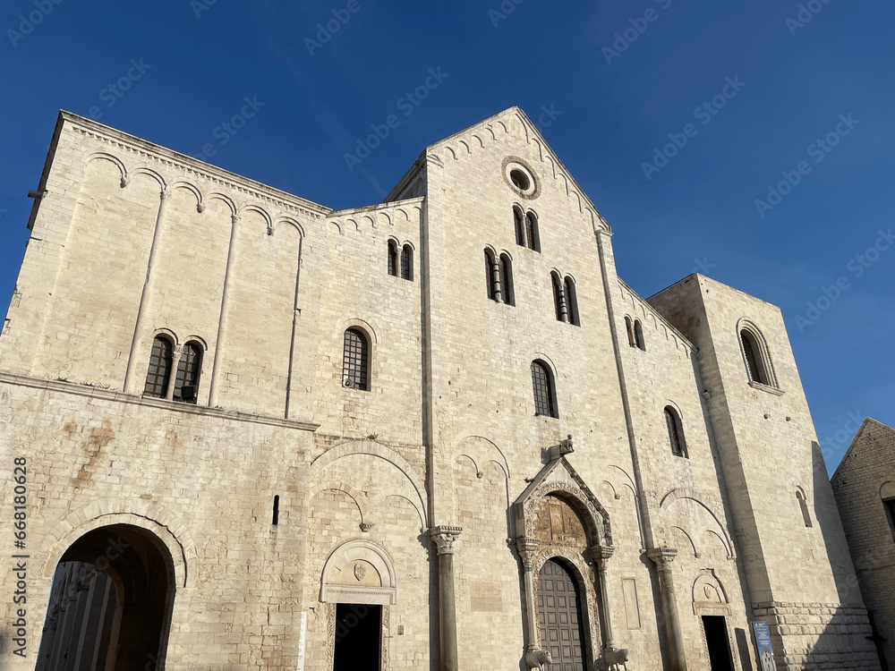 Facade of the Basilica of Saint Nicholas, in the heart of the old town of Bari. Puglia, Italy