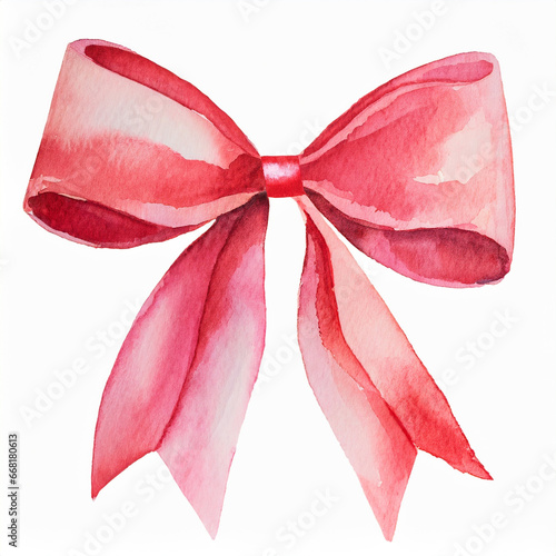 Beautiful red and pink watercolor ribbon bow isolated on a white background