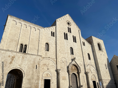 Facade of the Basilica of Saint Nicholas  in the heart of the old town of Bari. Puglia  Italy