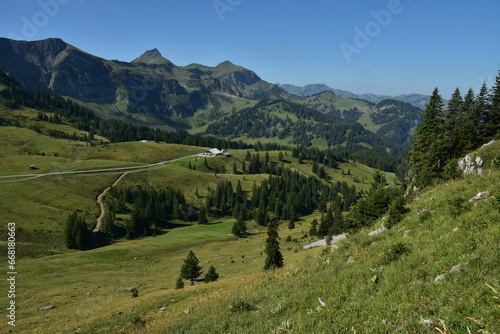 Bregenzerwald; Vorarlberg; Österreich;  Wurzachalpe mit Damülser Mittagsspitze photo