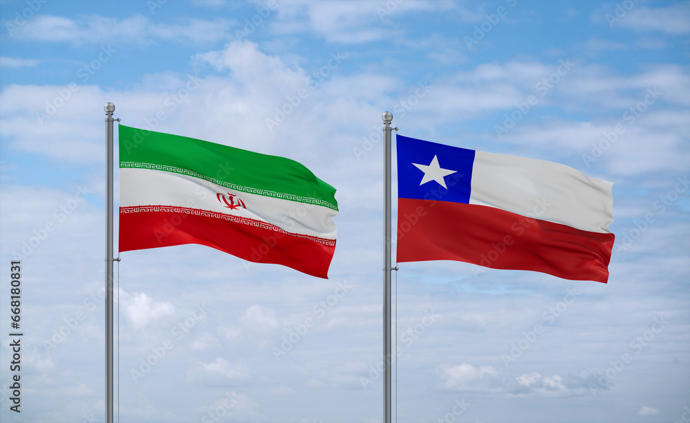 Chile and Iran flags, country relationship concept Chile and Iran flags, country relationship concept