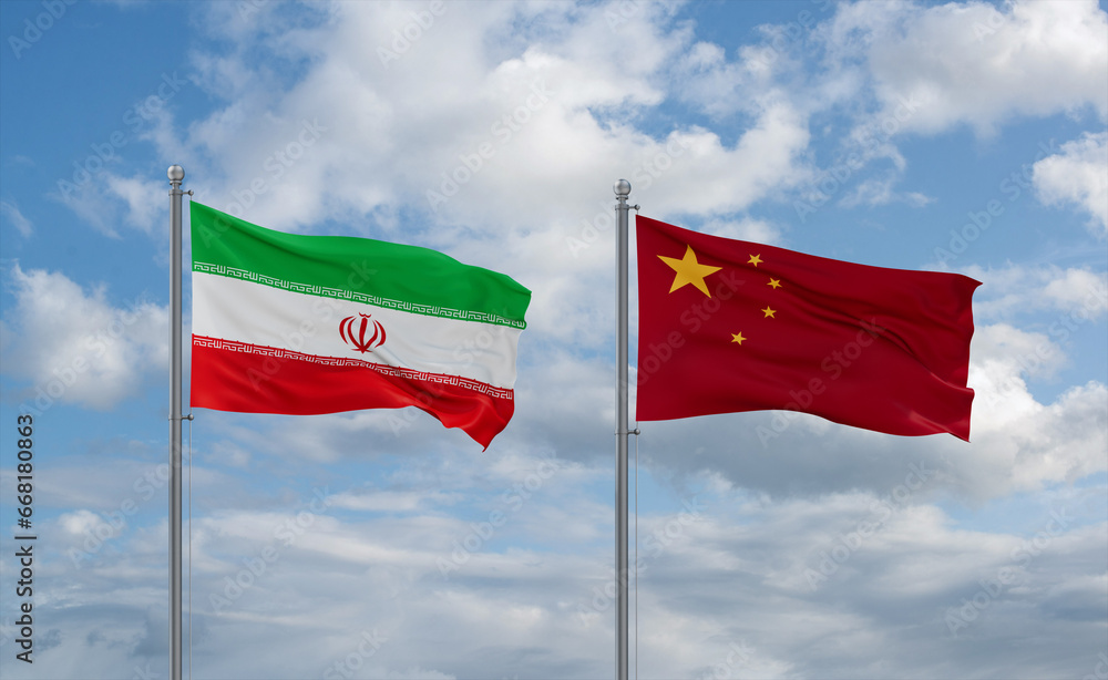 China and Iran flags, country relationship concept China and Iran flags, country relationship concept