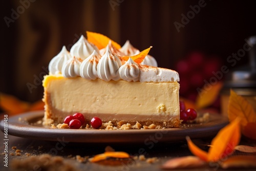Pumpkin cheesecake slice delicious dessert
