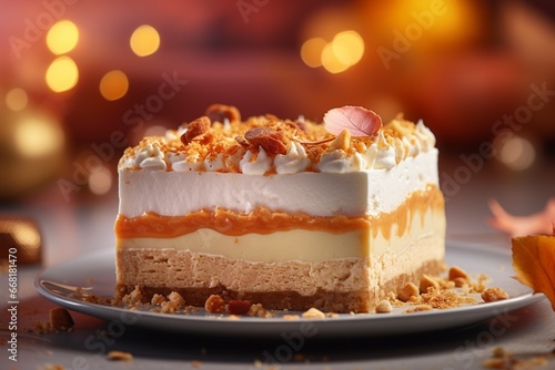 Pumpkin cheesecake slice delicious dessert