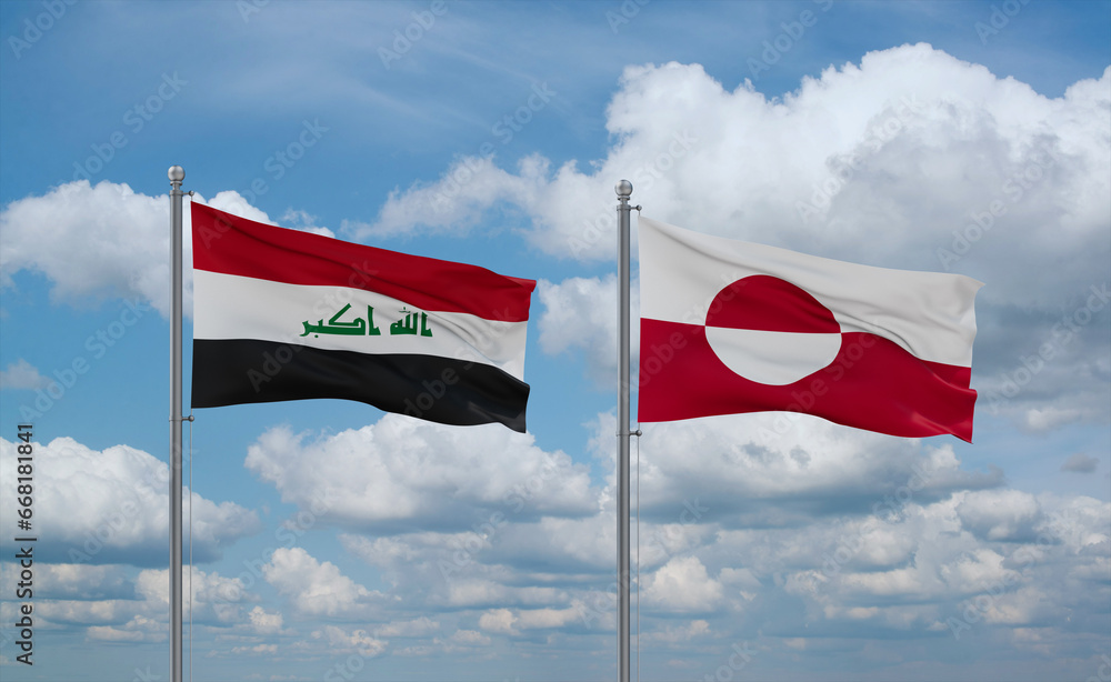 Greenland and Iraq flags, country relationship concept Greenland and Iraq flags, country relationship concept
