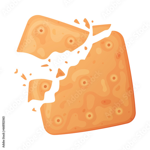 Crunchy Cracker Cookie as Dry Baked Flour Biscuit with Crumbs Vector Illustration