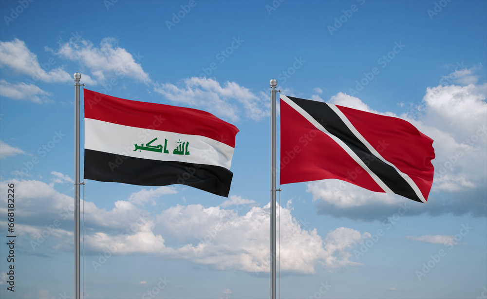 Trinidad and Tobago and Iraq flags, country relationship concept Trinidad and Tobago and Iraq flags, country relationship concept