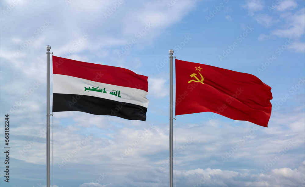 Soviet Union and Iraq flags, country relationship concept Soviet Union and Iraq flags, country relationship concept