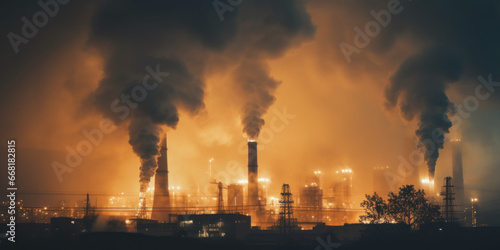 vue panoramique sur une zone industrielle   mettant de grande quantit   de fum  e polluante