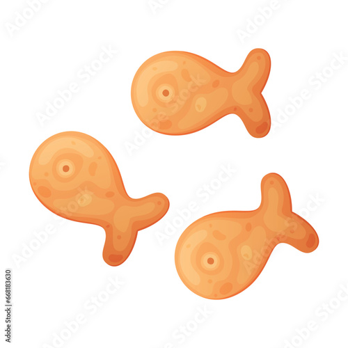 Crunchy Fish Cracker Cookie as Dry Baked Flour Biscuit Vector Illustration