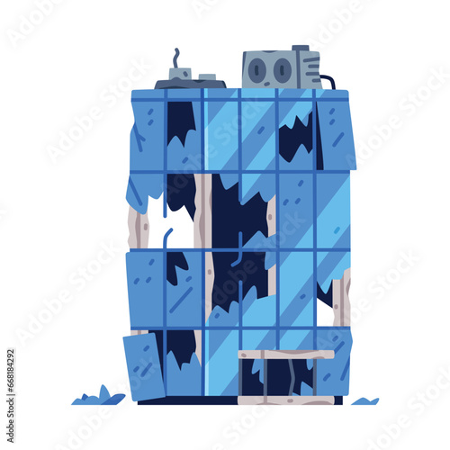 Destroyed Building after War or Earthquake Vector Illustration