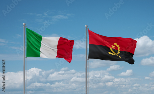 Italy and Angola national flags, country relationship concept