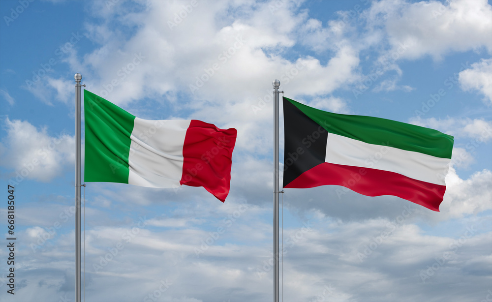 Kuwait and Italy flags, country relationship concept Kuwait and Italy flags, country relationship concept