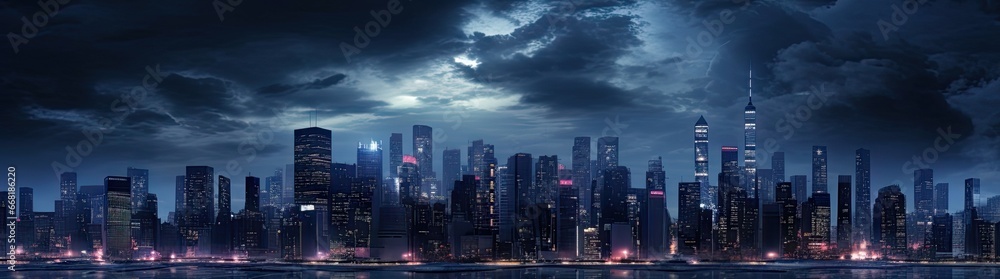 Fototapeta premium City of lights. Vibrant urban skyline at night. Metropolitan dreams. Glowing cityscape after dark. Evening elegance. Nighttime panorama