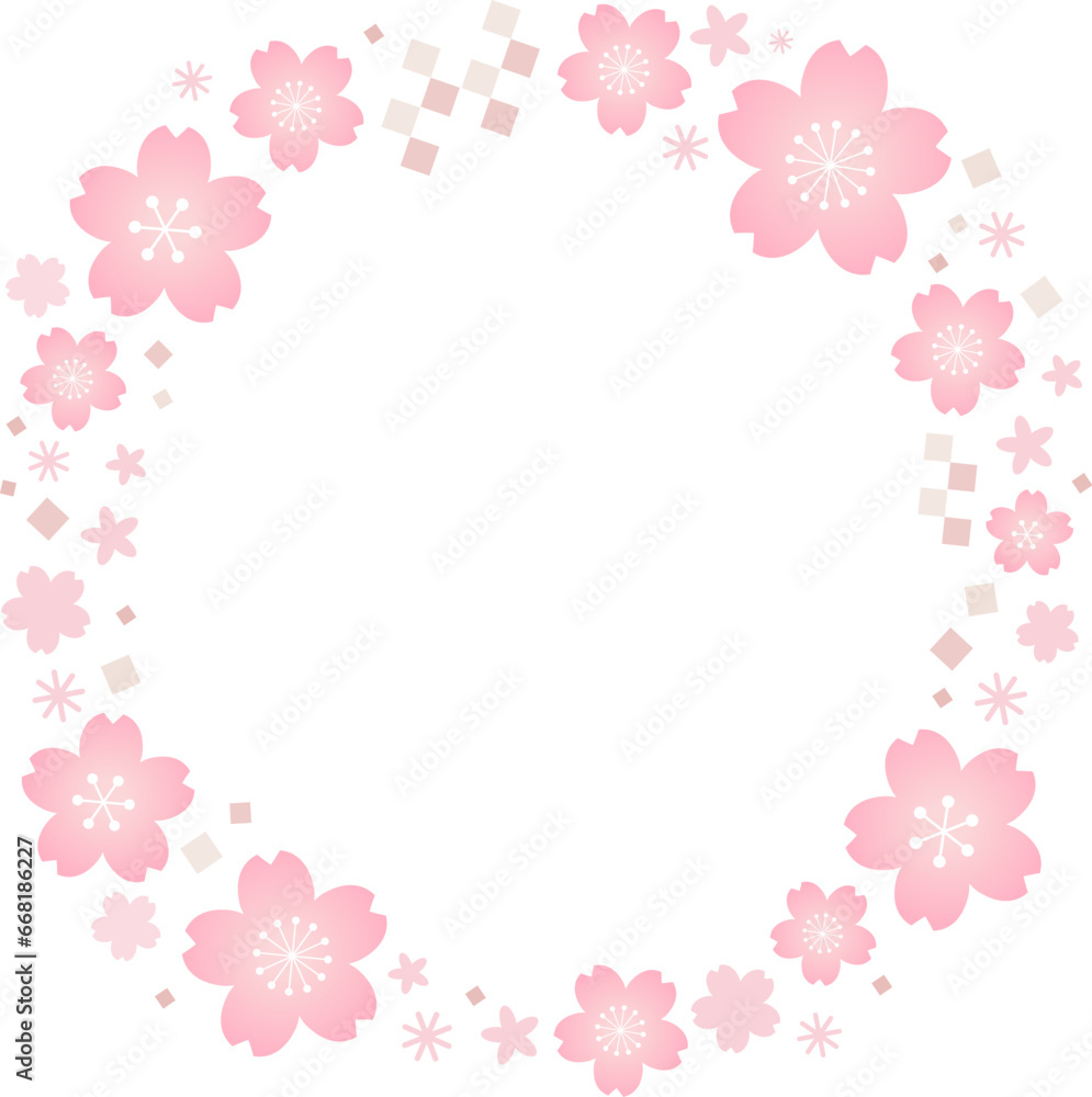 春らしい桜の花のピンクの和風のフレームベクター素材	
