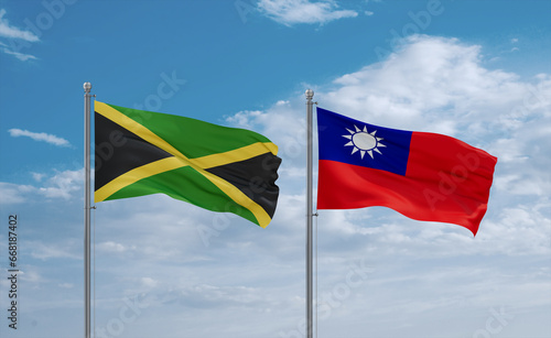 Taiwan and Jamaica flags, country relationship concept