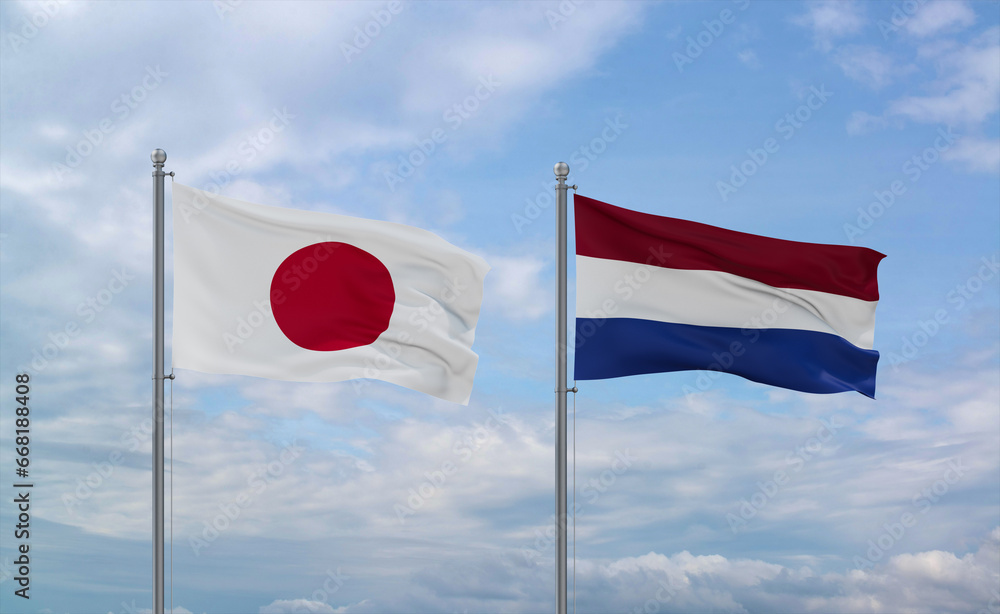 Naklejka premium Netherlands and Japan flags, country relationship concept