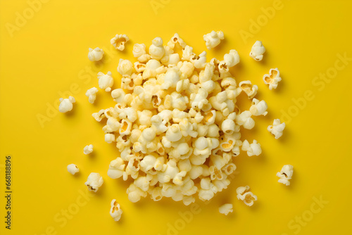 Top view photo of scattered popcorn minimalism. High quality