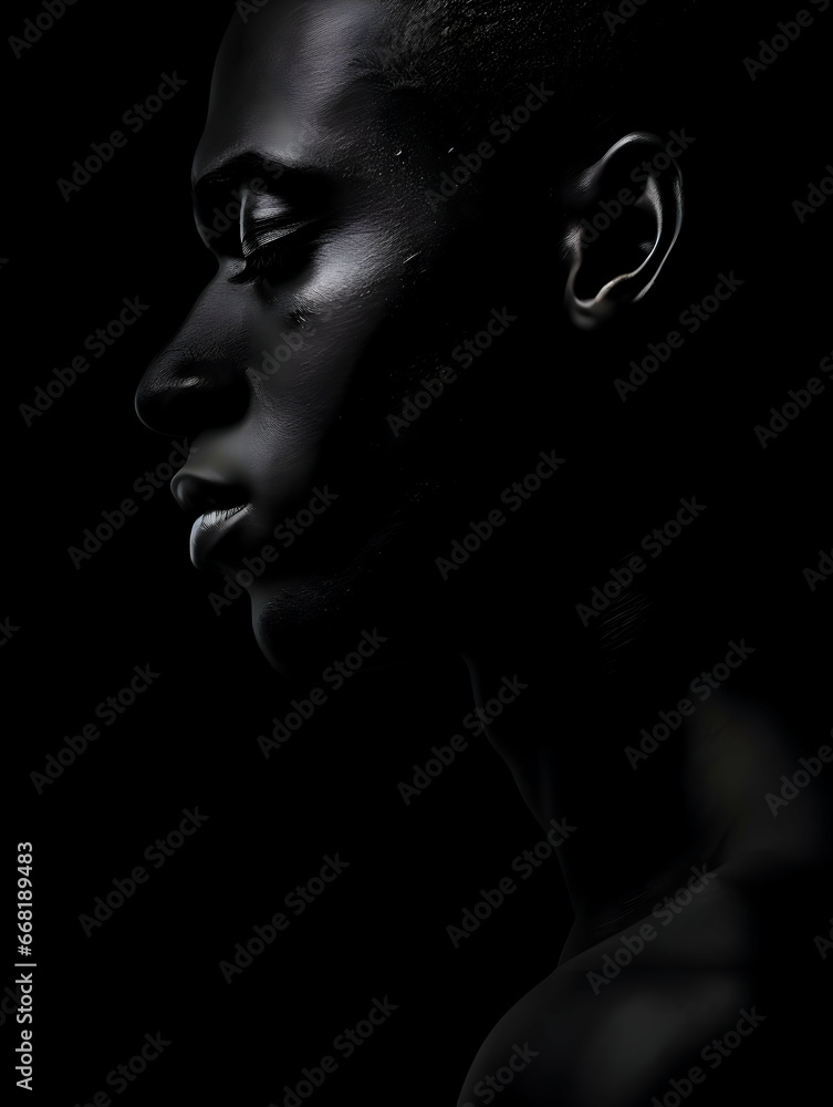 Depressed dark skin man close-up view minimalism. High-resolution