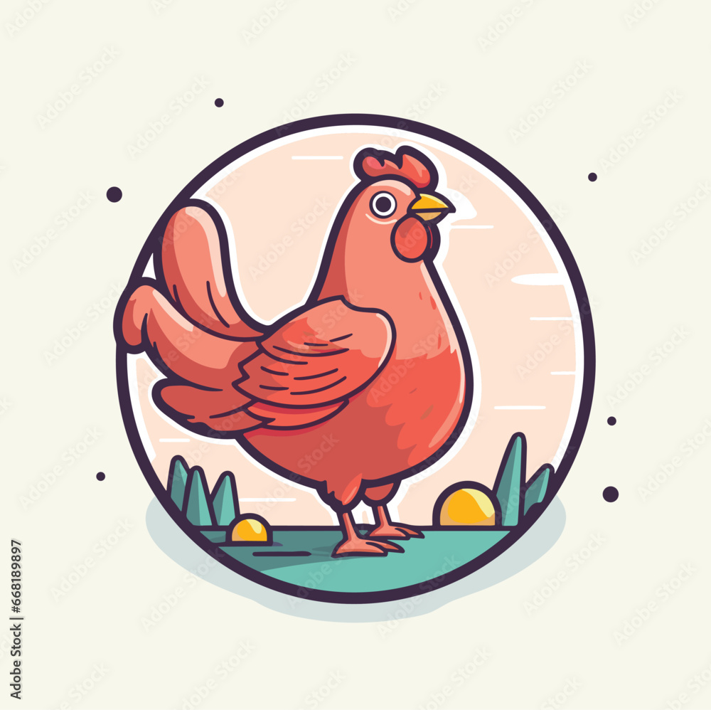 Farm hen chicken vector. Simple icon logo template