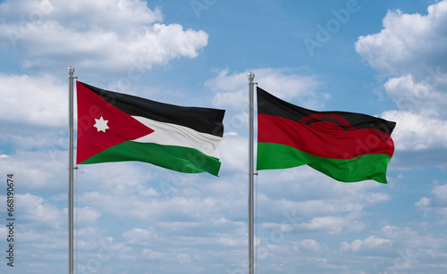 Malawi and Jordan flags, country relationship concept