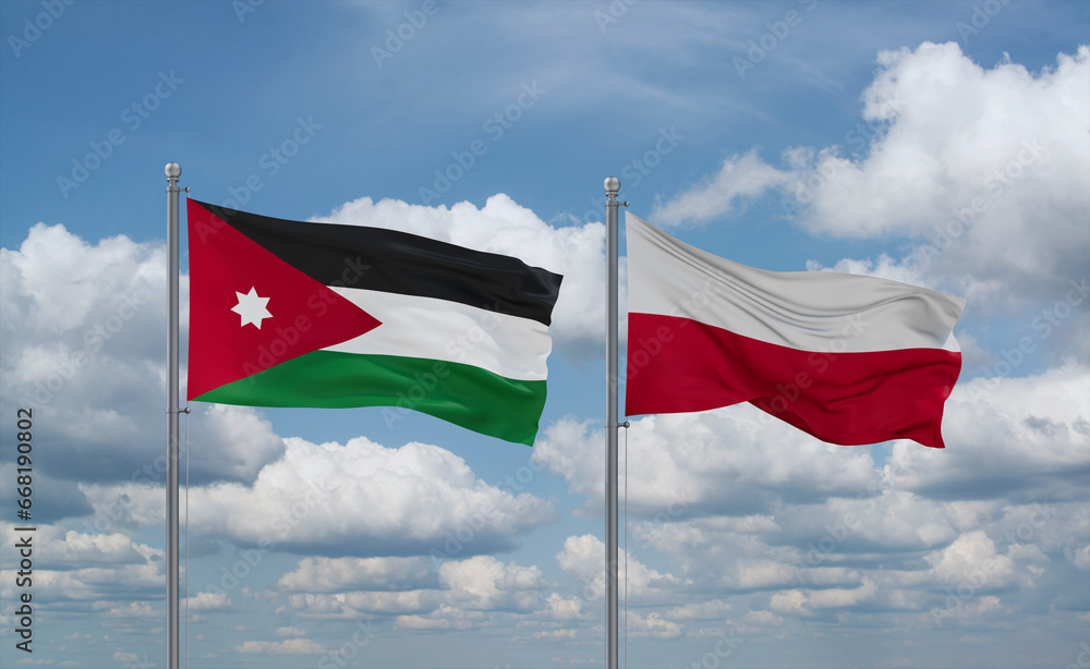 Poland and Jordan flags, country relationship concept Poland and Jordan flags, country relationship concept