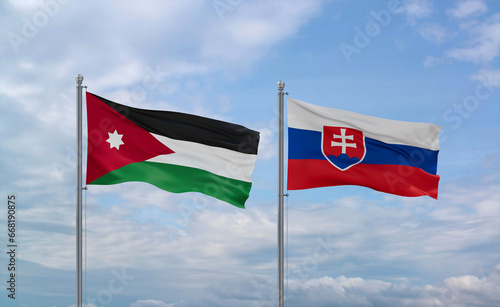 Photography Slovakia and Jordan flags, country relationship concept
