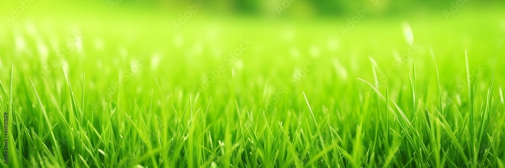 Sunny Green Grass Banner. Fresh Grass Texture During a Sunny Day. Close Up Photo of Green Lawn.