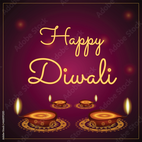 Happy diwali festival wish card with lamp decoration