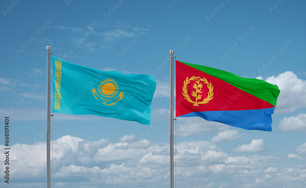 Eritrea and Kazakhstan flags, country relationship concept Eritrea and Kazakhstan flags, country relationship concept