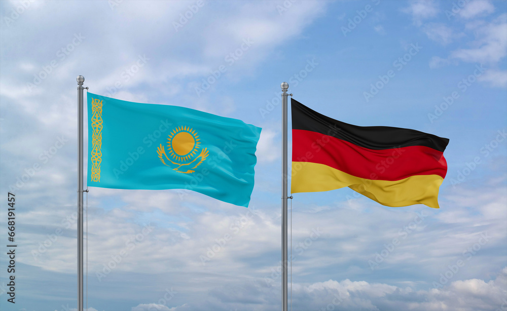 Germany and Kazakhstan flags, country relationship concept Germany and Kazakhstan flags, country relationship concept